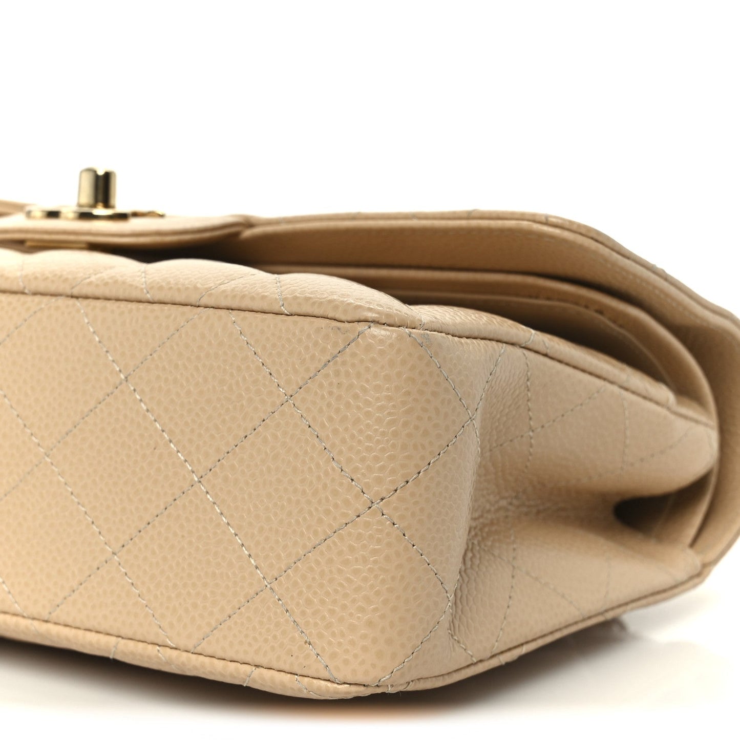 Caviar Quilted Small Double Flap Beige