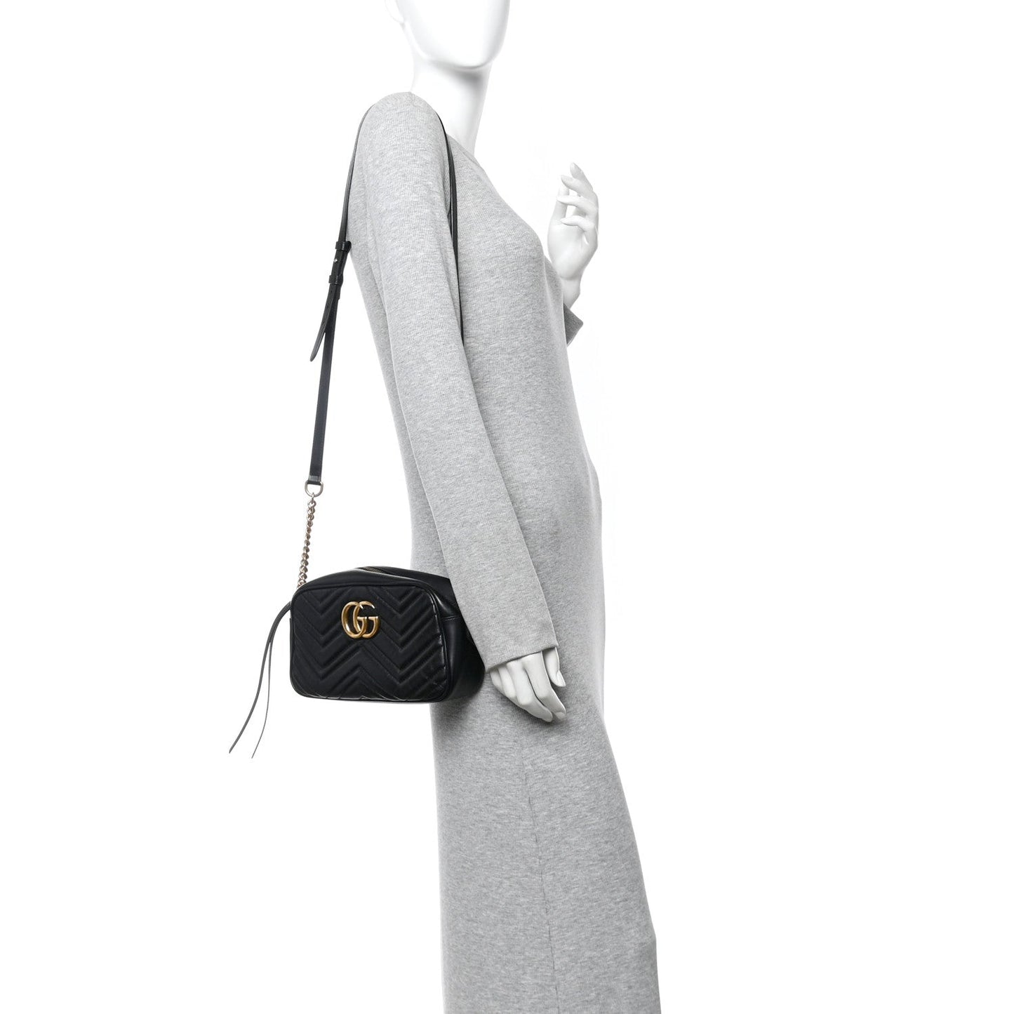 Calfskin Matelasse Small GG Marmont Chain Shoulder Bag Black