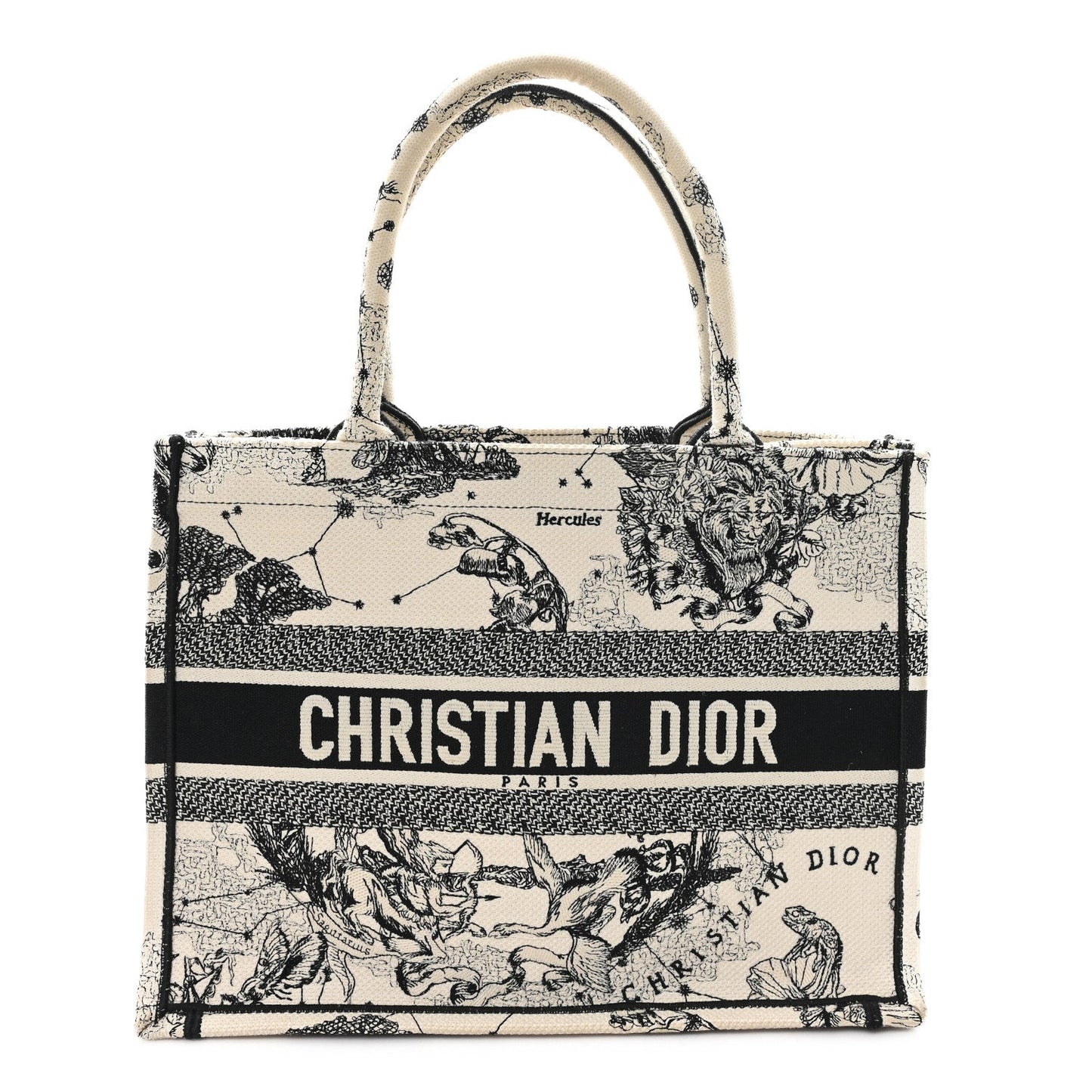 Canvas Embroidered Small Zodiac Toile De Jouy Book Tote Latte