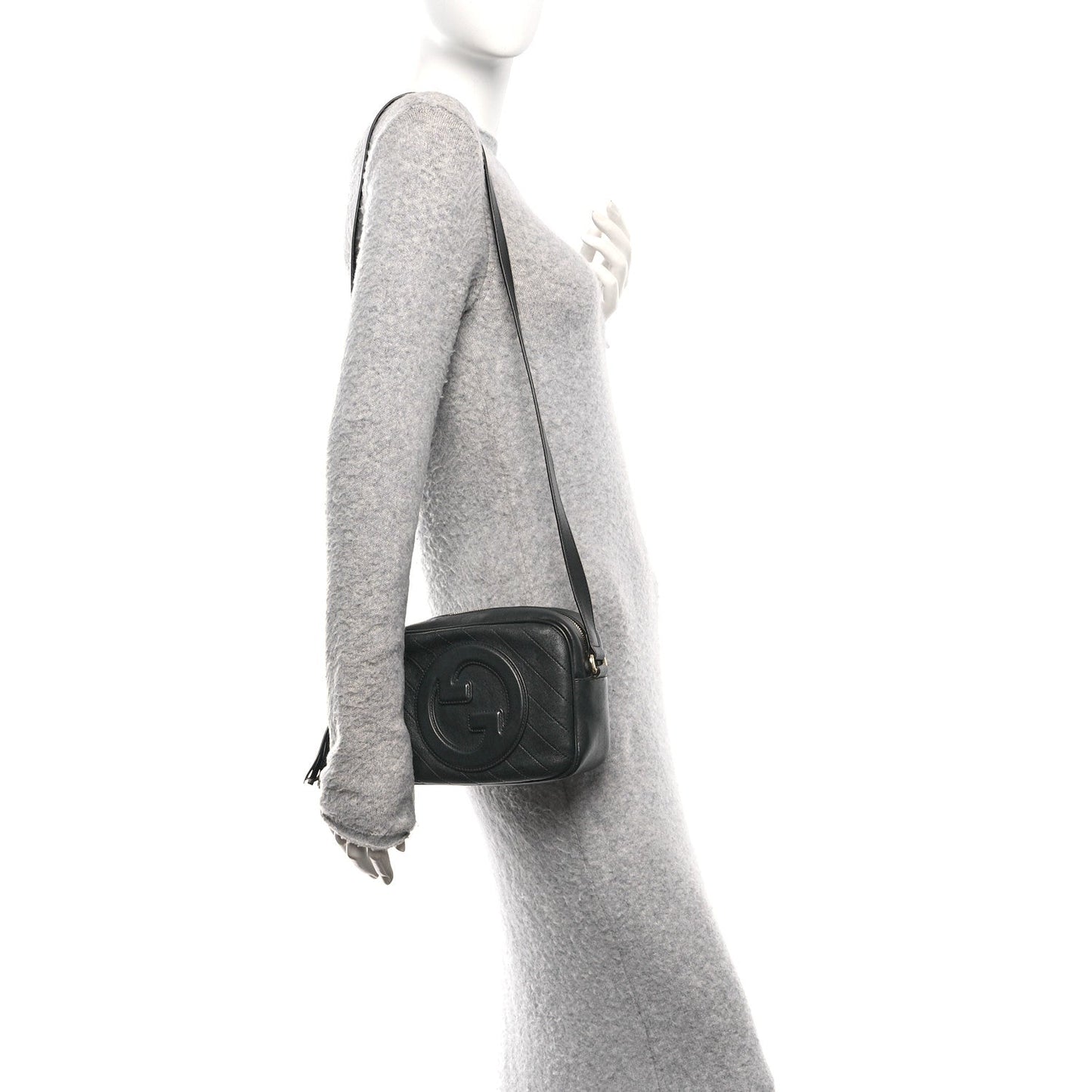 Sakai Be Green Calfskin Diagonal Stitched Small Blondie Shoulder Bag Black