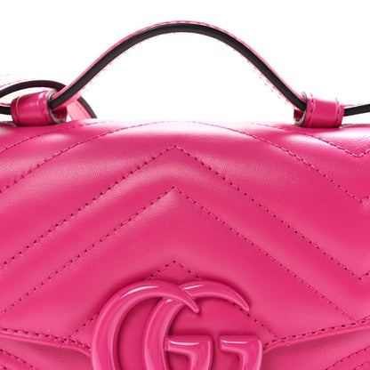 Calfskin Matelasse Monochrome Mini GG Marmont Top Handle Shoulder Bag Classic Fuxia