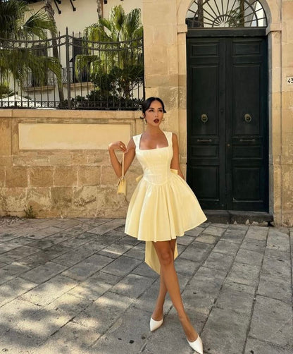 formaldressy-Yellow fashion sweet backless elegant short satin homecoming dress birthday dress gh5268