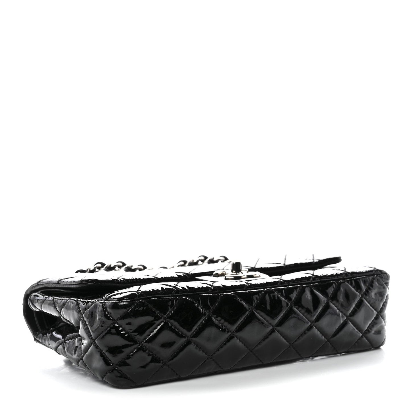 Patent Quilted Medium Double Flap Black