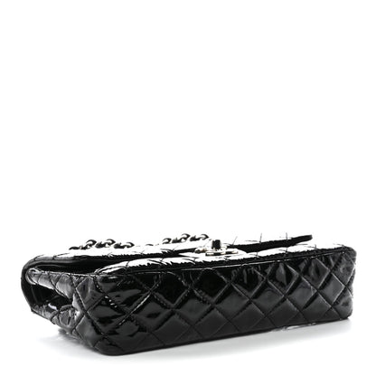 Patent Quilted Medium Double Flap Black