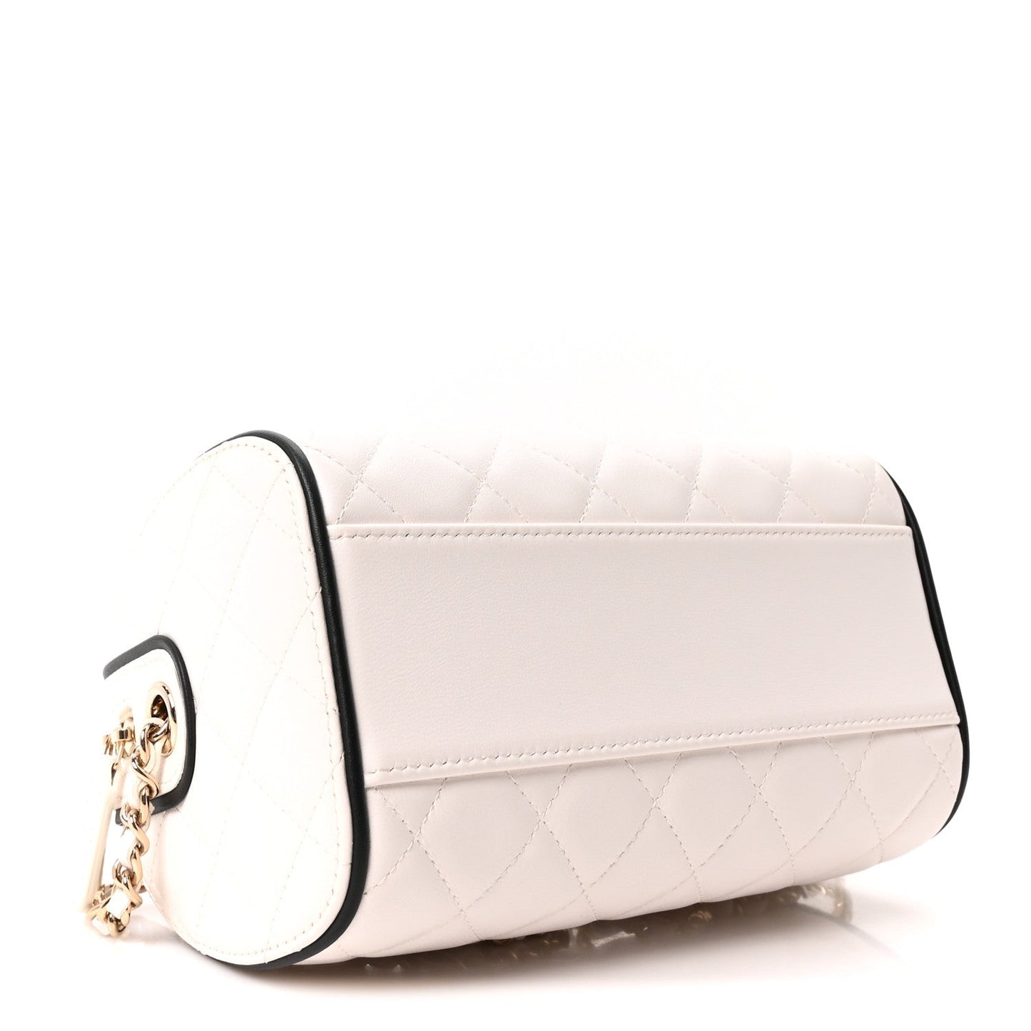 Lambskin Quilted Barrel Clutch With Chain White
