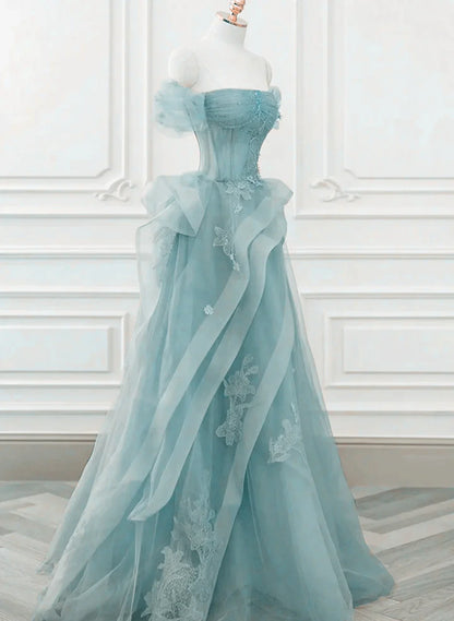 Off Shoulder Lace-up Formal Dress,Blue Birthday Dress Pretty Prom Dress    cg25026