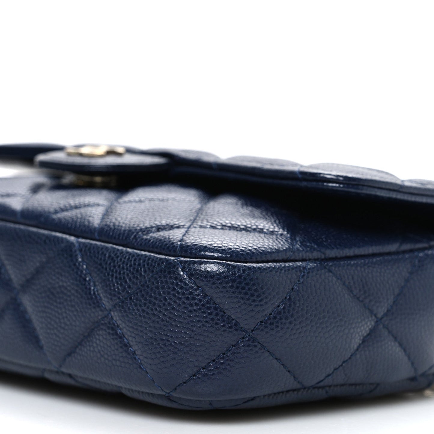 Caviar Quilted Flap Phone Holder With Chain Navy Blue