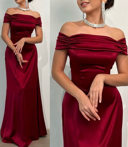 Pretty Brown Mermaid Off the Shoulder Satin Prom Dress Evening Dress Date Dress SH3981