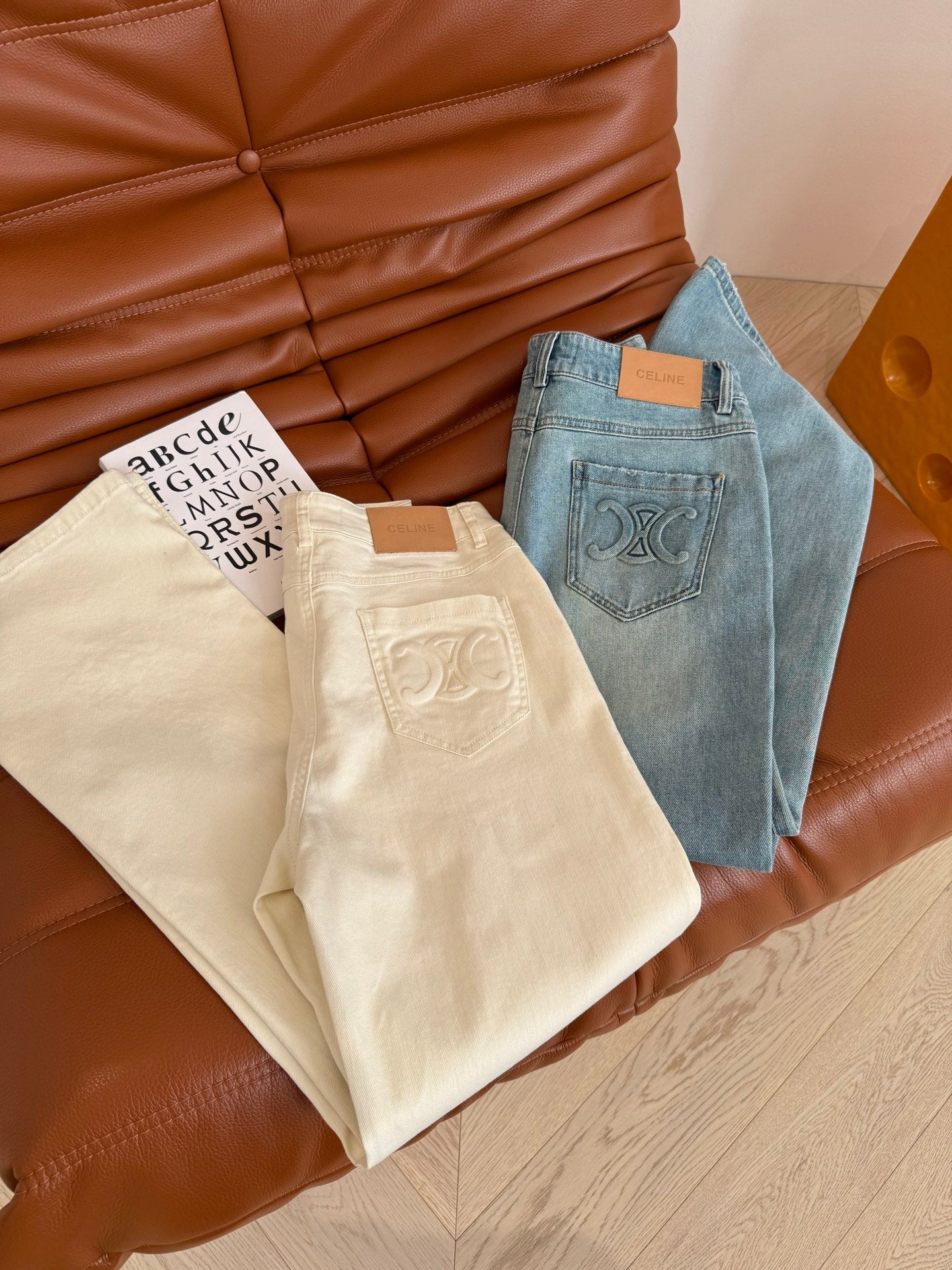 Celine 25 Arc de Triomphe Pattern Straight Jeans Cotton