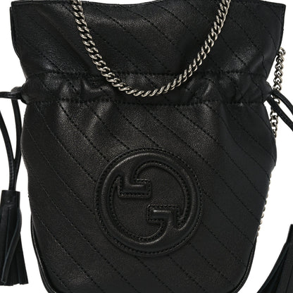 Sakai Be Green Calfskin Diagonal Stitched Mini Blondie Bucket Bag Black