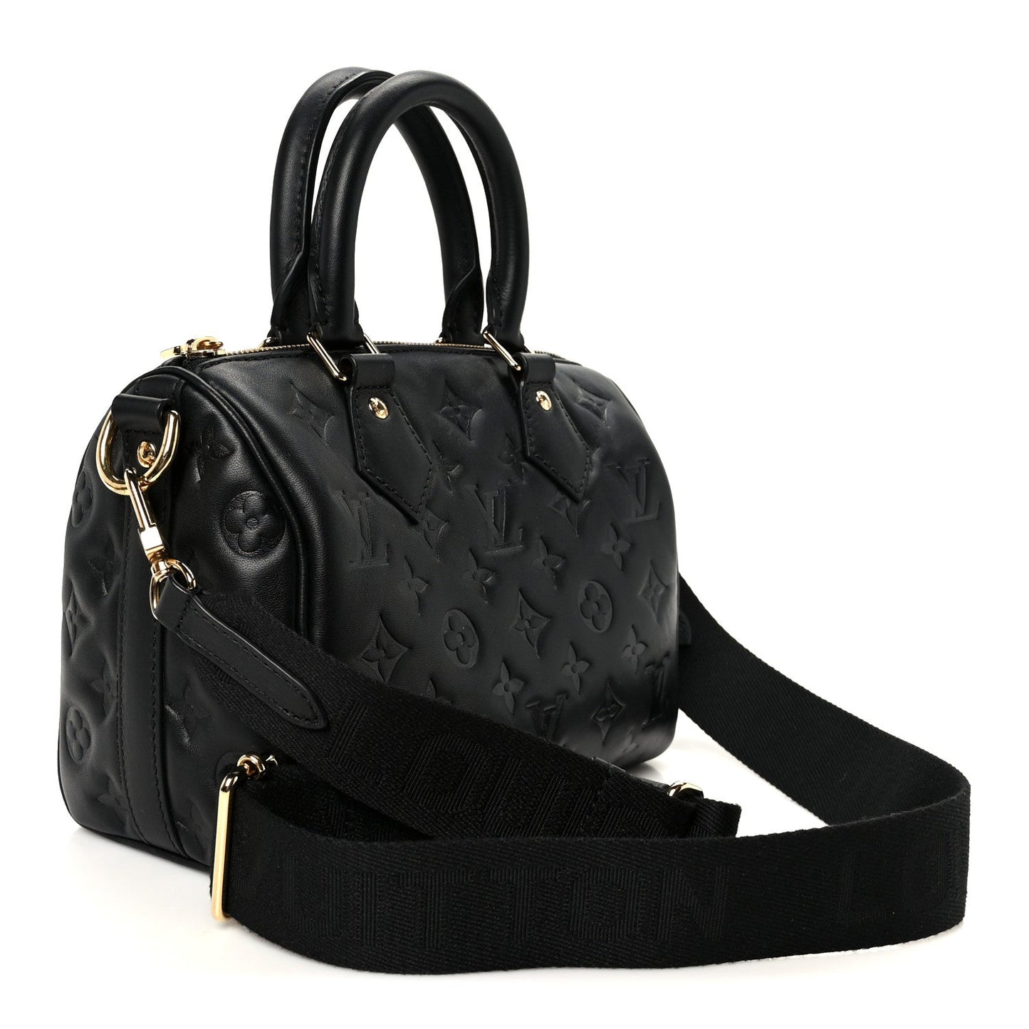Lambskin Embossed Monogram Speedy 22 Bandouliere Black