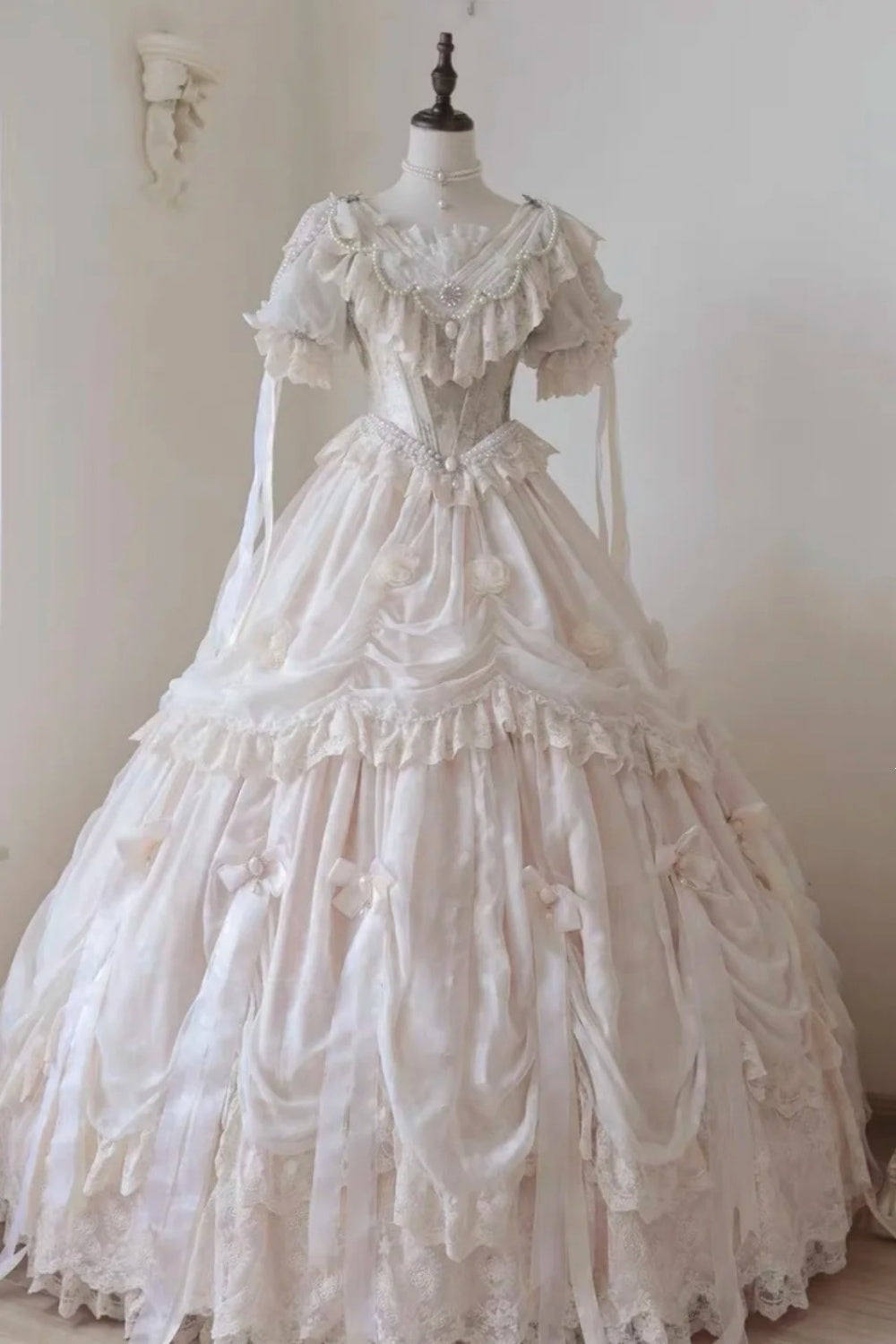 formaldressy-White Princess Palace Tulle Long and Ground Ball Dress Adult Ceremony Dress gh5906