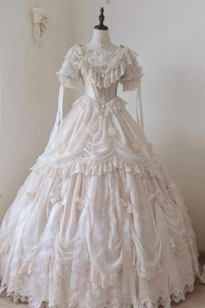 formaldressy-White Princess Palace Tulle Long and Ground Ball Dress Adult Ceremony Dress gh5906