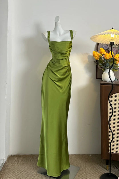 formaldressy-Olive Green Satin Spaghetti - Strap Prom Dress girl dress gh5844