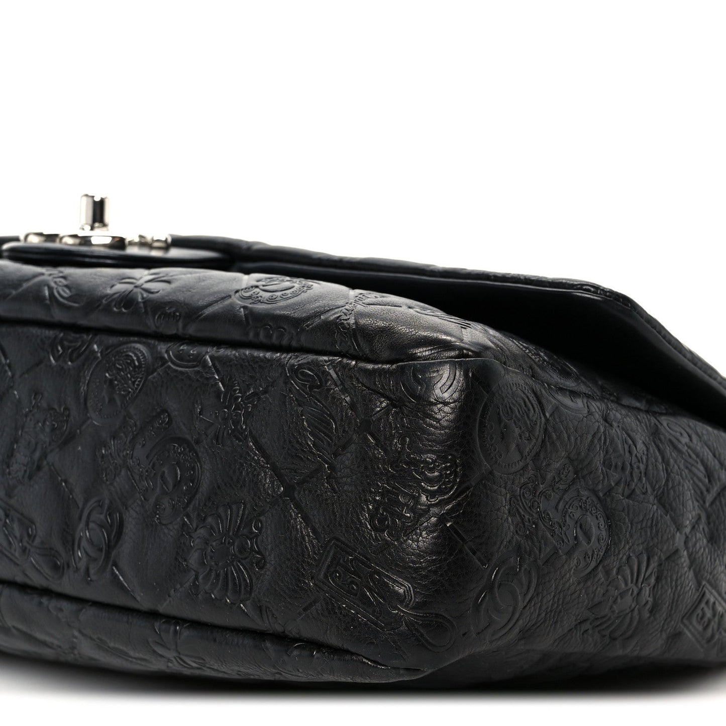 Calfskin Embossed Large Lucky Symbols Flap Black