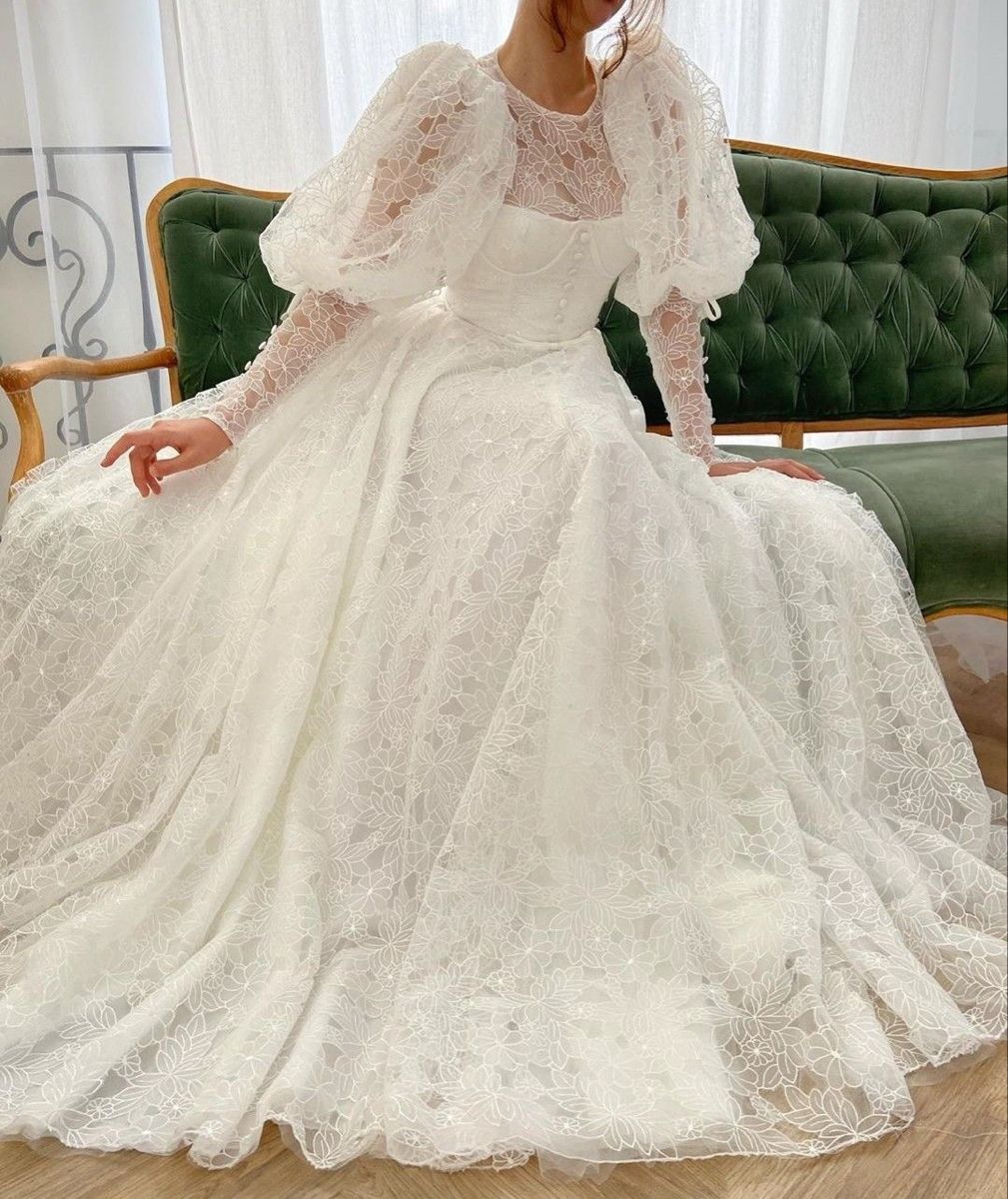 formaldressy-White long-sleeved lace wedding dress gh6222