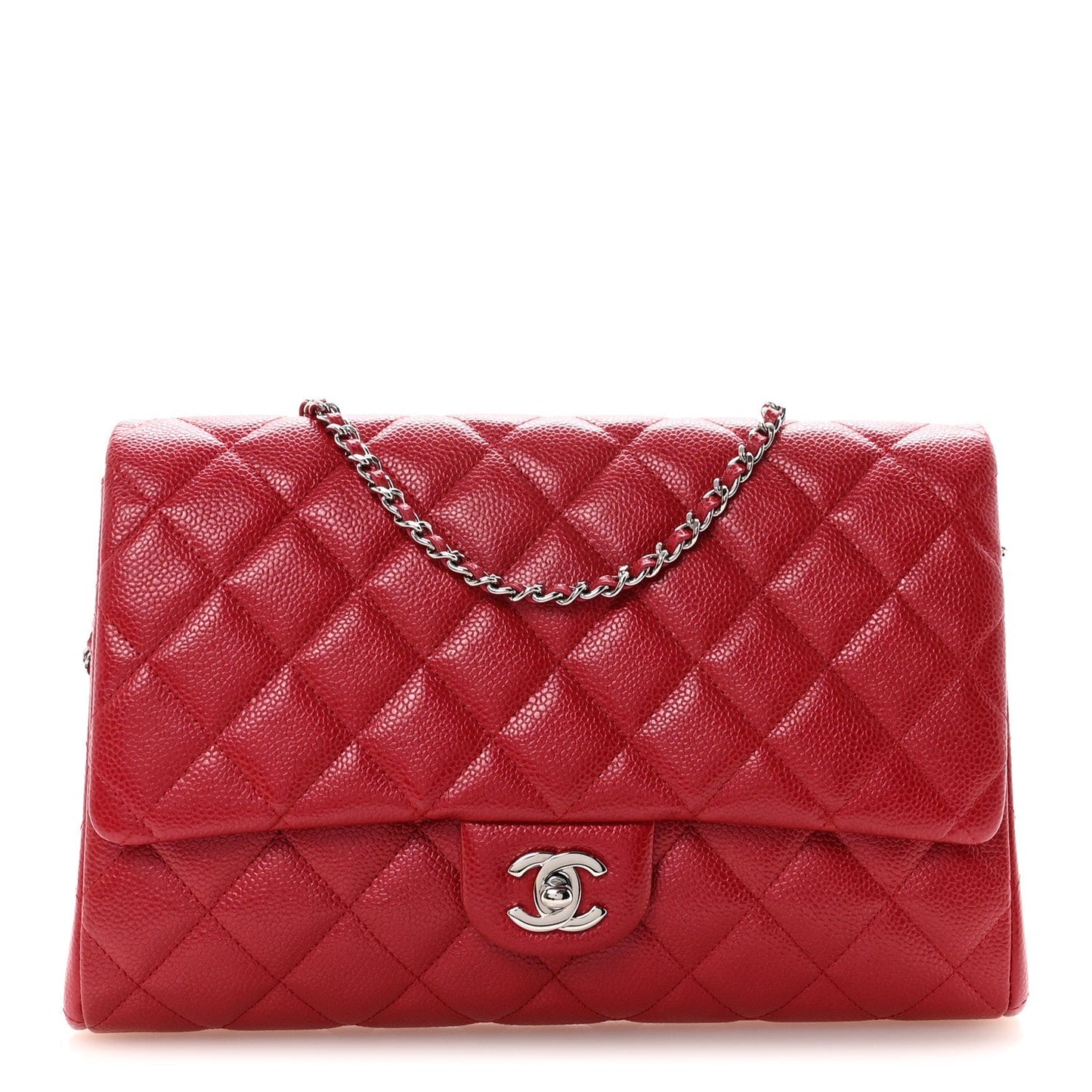 Caviar Quilted Clutch With Chain Flap Red