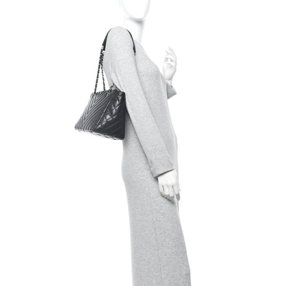 Lambskin Surpique Chevron Small Tote Black