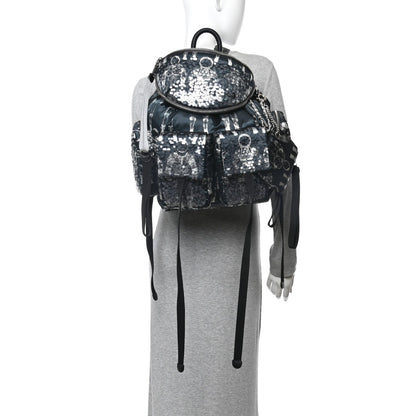 Sequin Nylon Lambskin Astronaut Essentials Backpack Black White