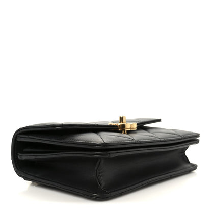 Shiny Calfskin Quilted Mini Metal Top Handle Flap Black