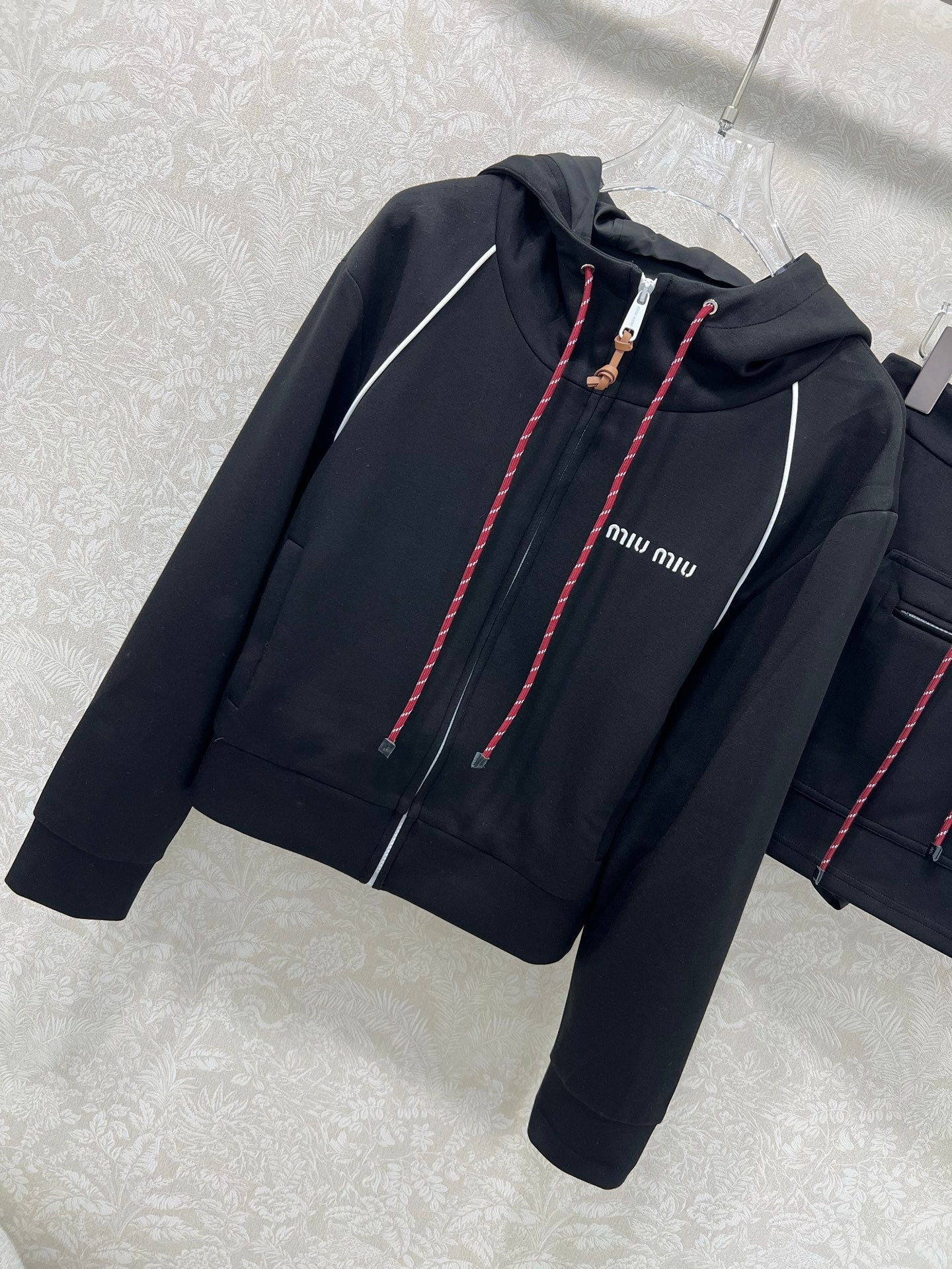 Miumiu Hooded Jacket and Skirt Set Black Cotton