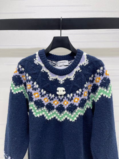Chanel 2025 Sweater Dark Blue Mix Colors Wool Nylon 319616