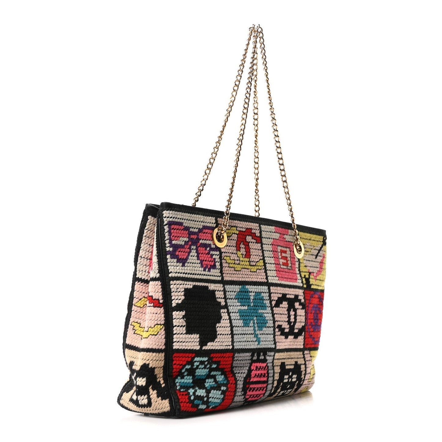 Needlepoint Precious Symbols Shoulder Bag Black