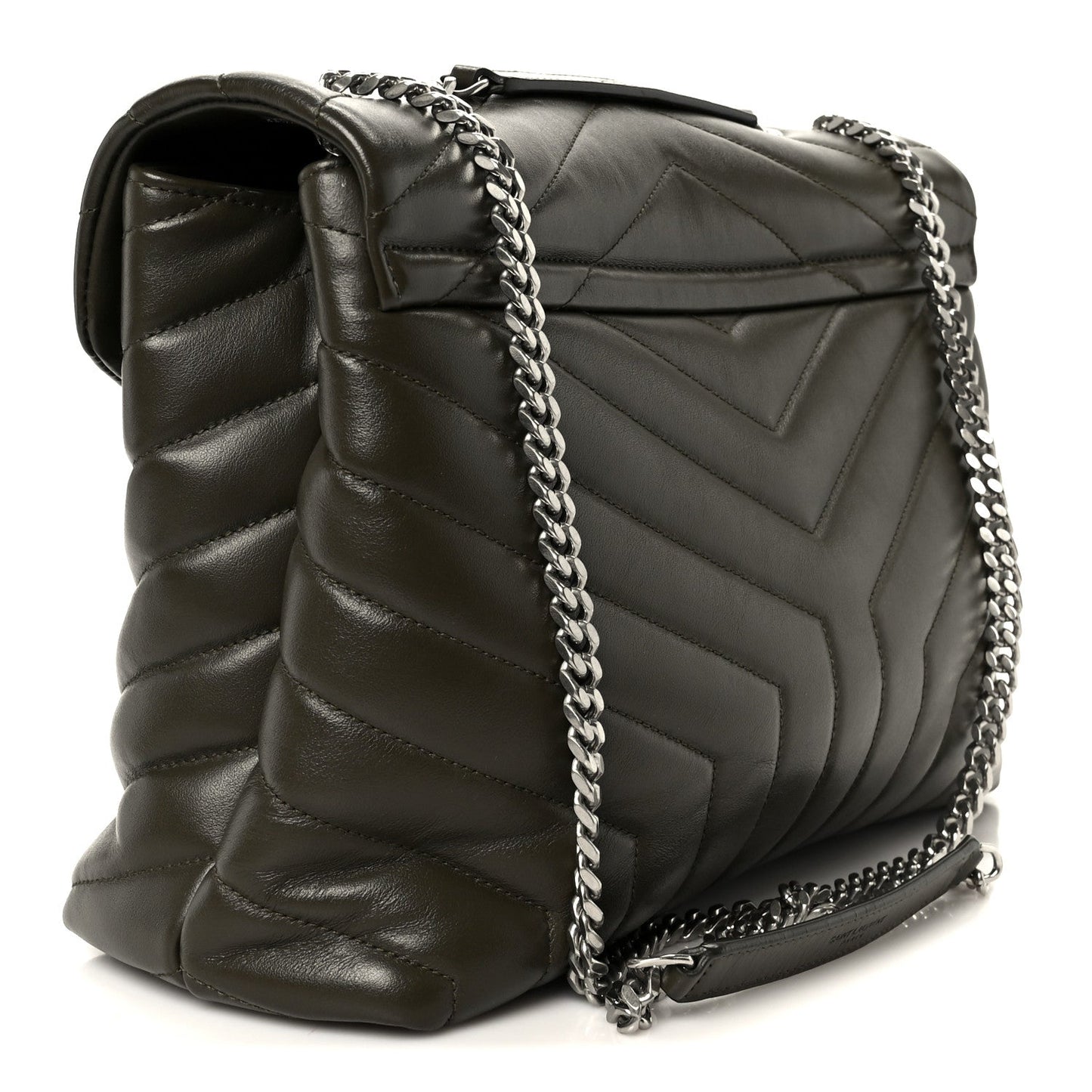 Calfskin Y Quilted Monogram Medium Loulou Chain Satchel Kaki Fonce