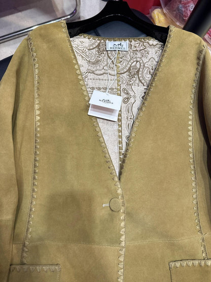 HERMES 25S MIDI SUEDE COAT 162