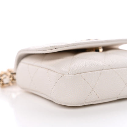 Caviar Quilted Belt Bag With Charms On Chain White