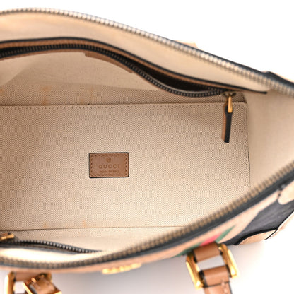 Monogram Textured Dollar Calfskin Web Small Bauletto Duffle Top Handle Bag Black Koi Beige