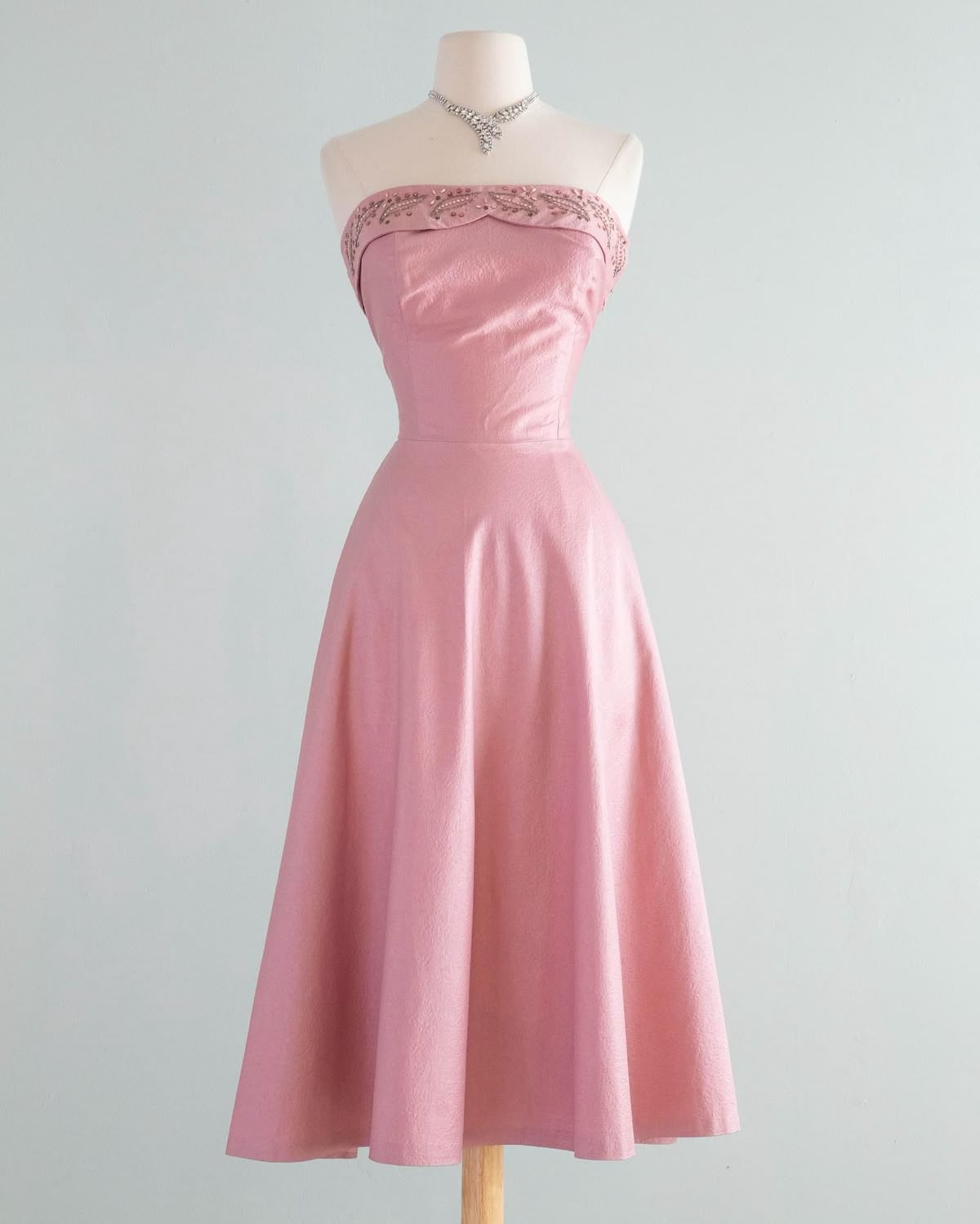 formaldressy--Pink Beaded Satin Midi Prom Dress gh5617