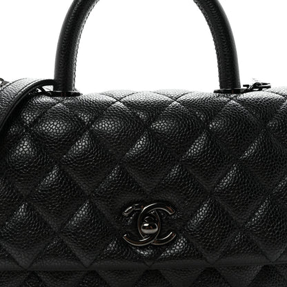 Iridescent Caviar Quilted Mini Coco Handle Flap So Black