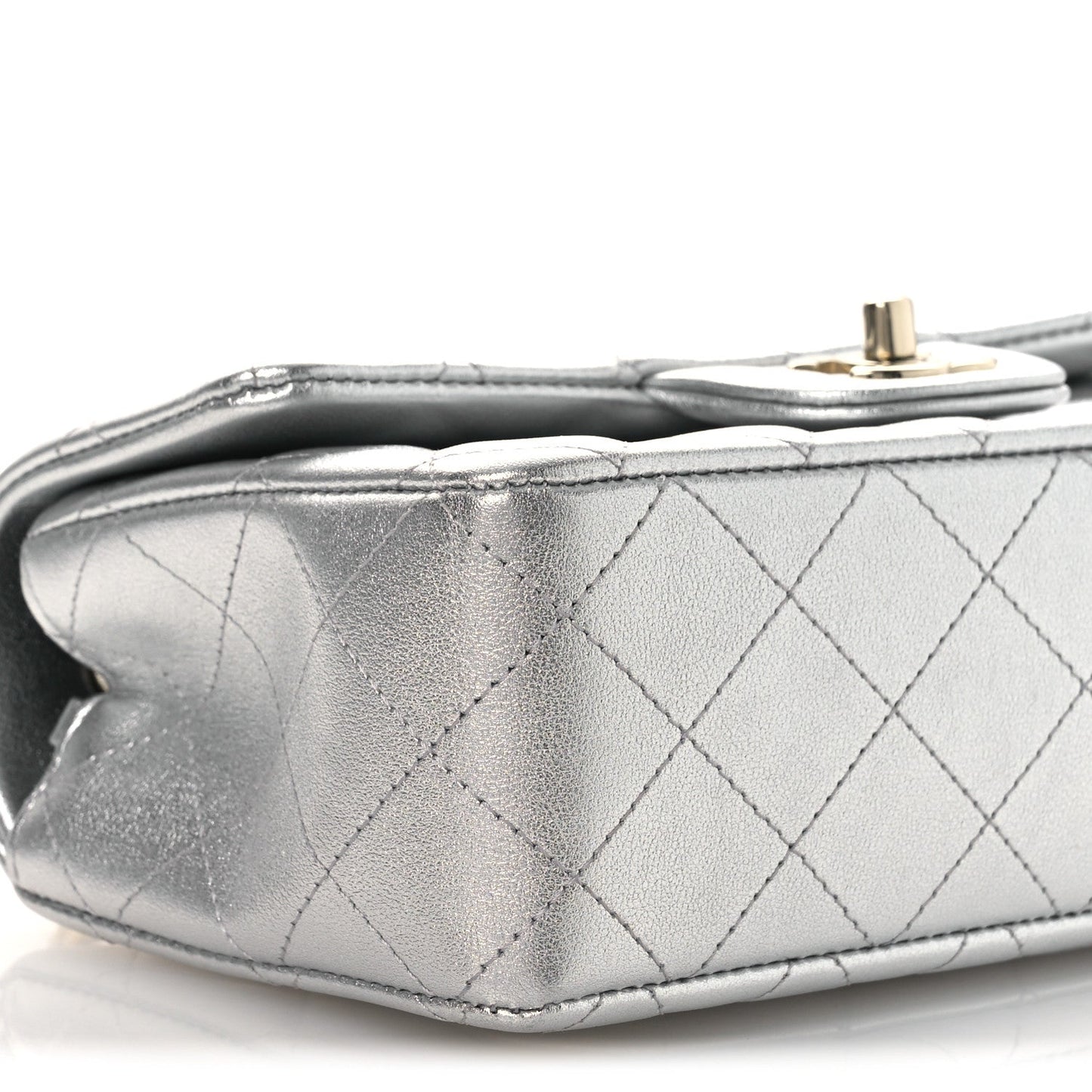 Metallic Lambskin Quilted Mini Rectangular Flap Silver