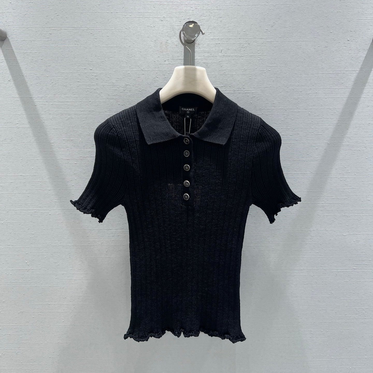 CC 26S Ribbed Knit Short-sleeve Black Linen Cotton 349010
