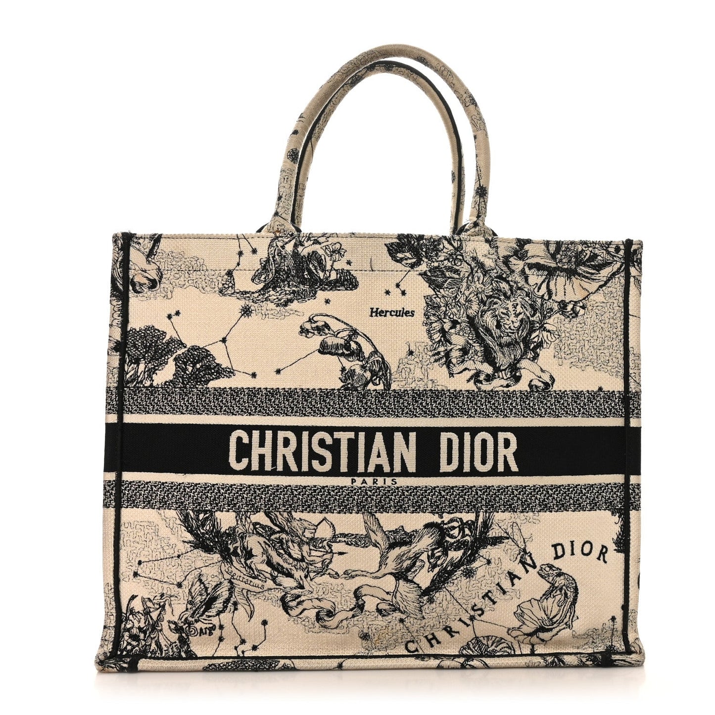 Canvas Embroidered Large Zodiac Toile De Jouy Book Tote Latte