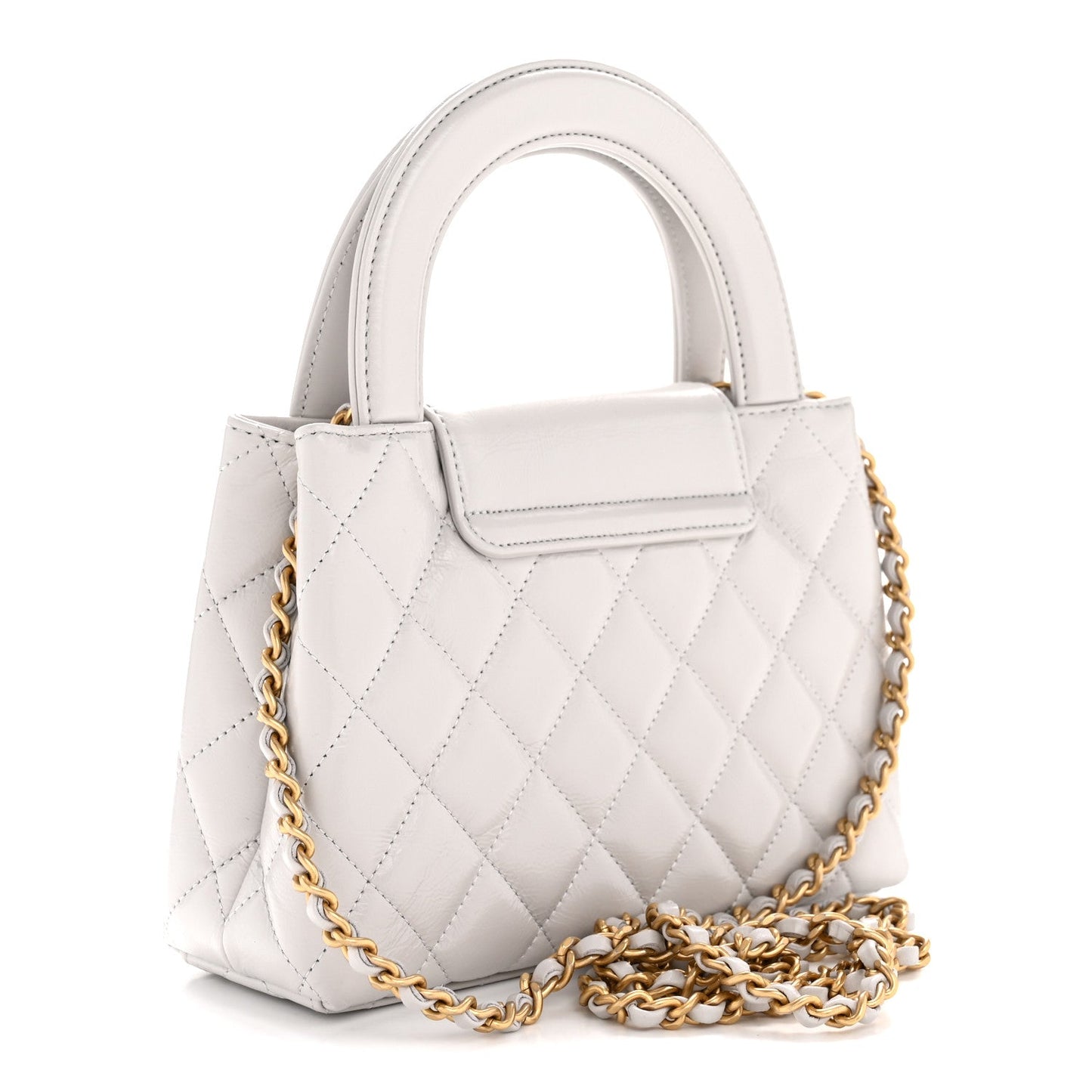 Shiny Aged Calfskin Quilted Nano Kelly Shopper Light Grey