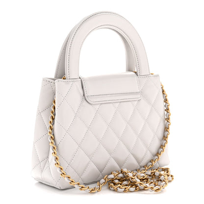 Shiny Aged Calfskin Quilted Nano Kelly Shopper Light Grey