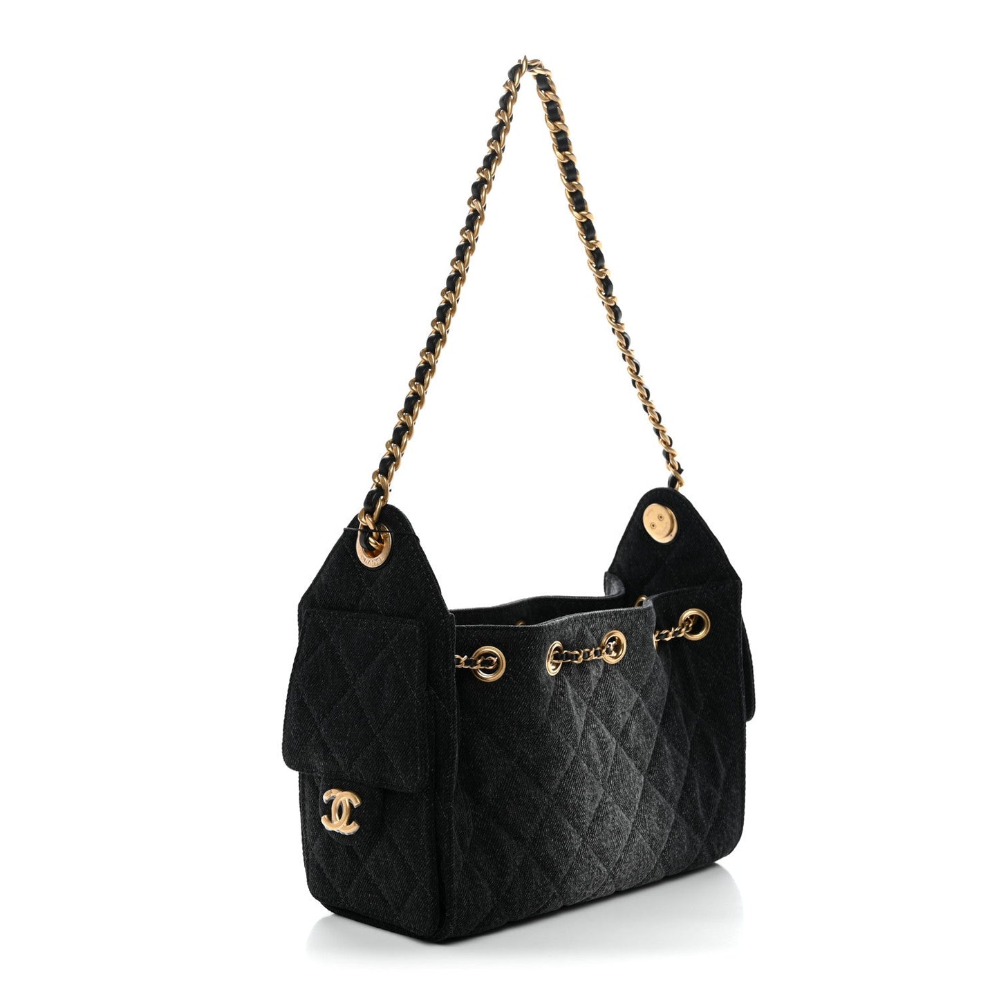 Washed Denim Quilted Mini Chanel 25 Handbag Black