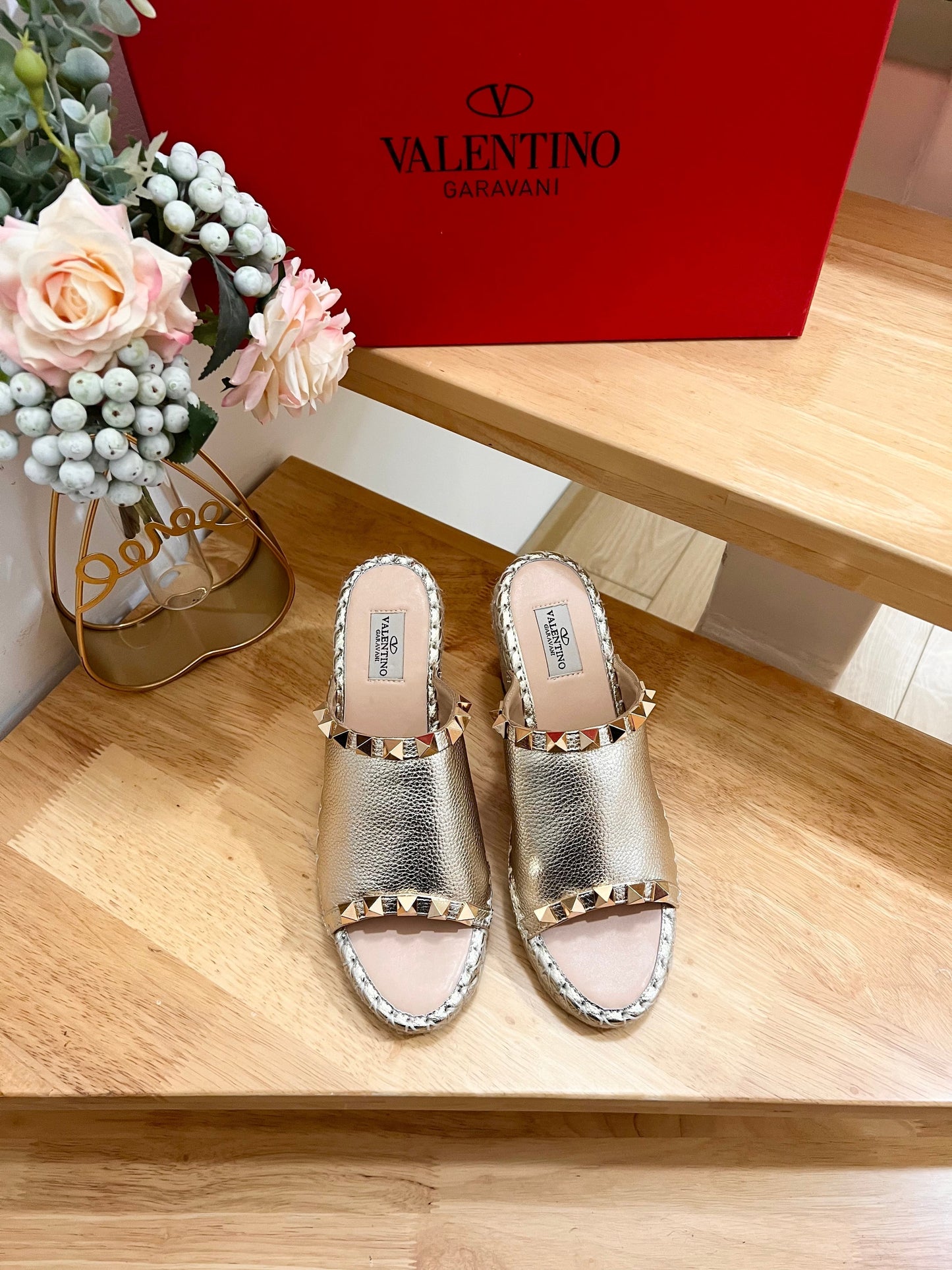 Valentino Mule Wedge Silver Leather 240593