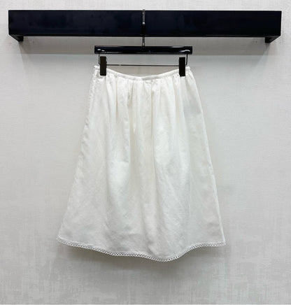 Miu SS26 Set Scalloped-Collar Shirt A-line Skirt White Cotton Linen 351916