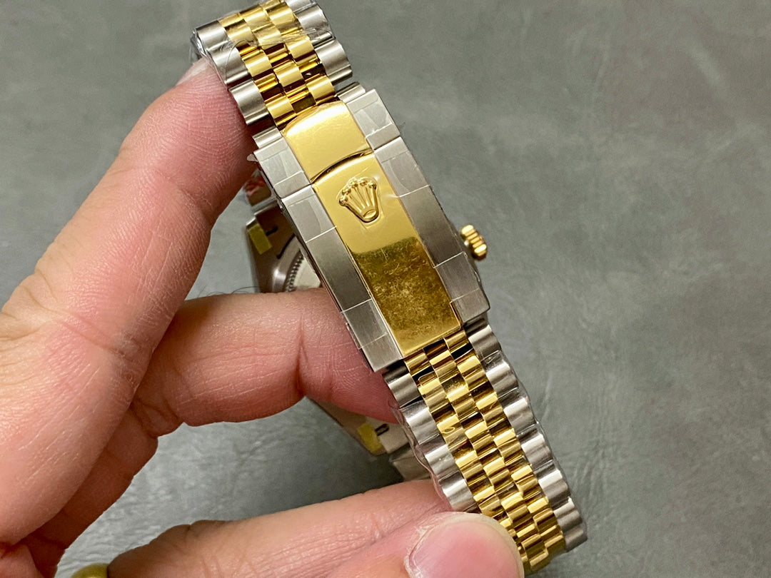 DATEJUST 36MM GOLD STEEL DIAMOND BEZEL GREEN DIAL
