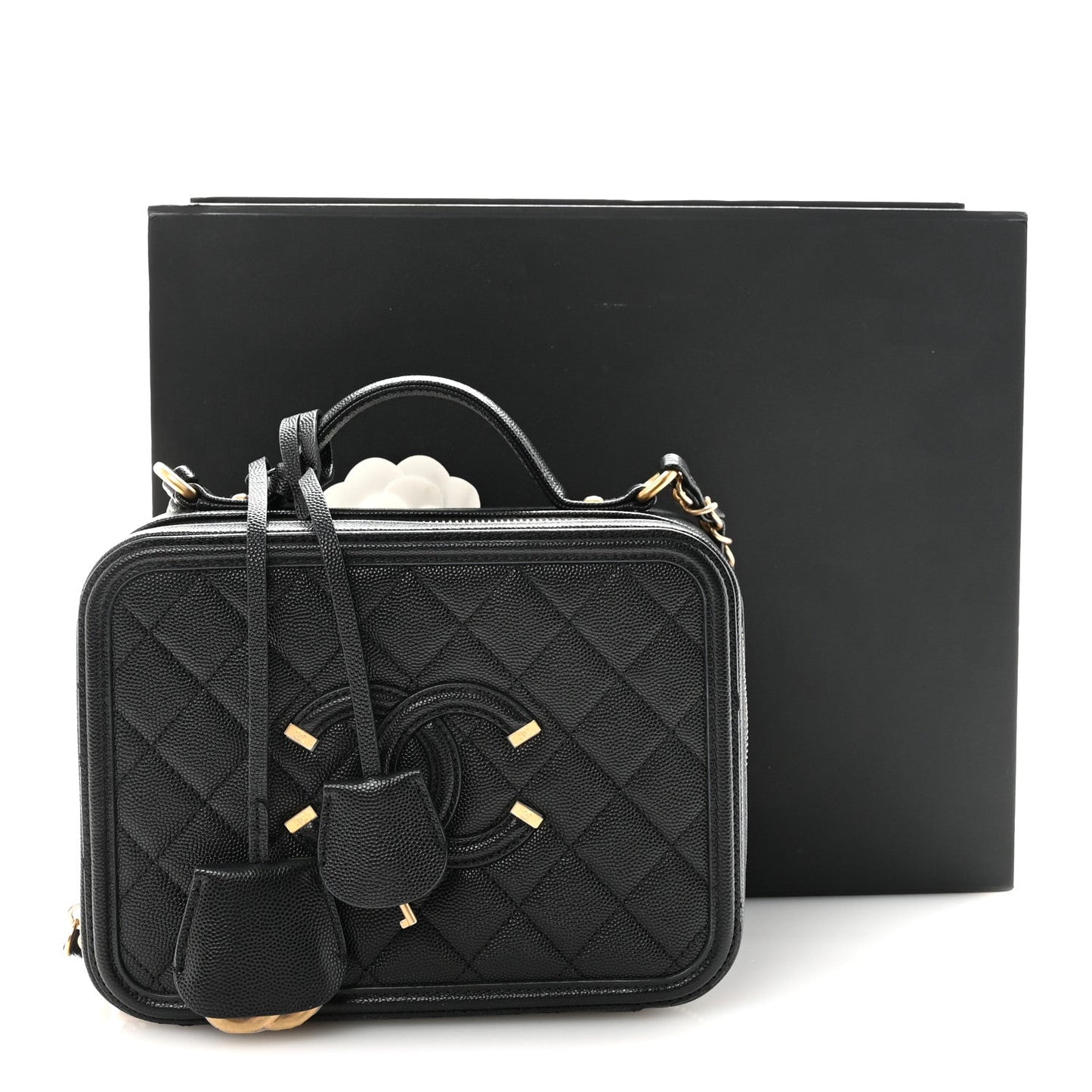 Caviar Quilted Medium CC Filigree Vanity Case Black