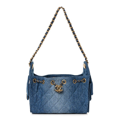 Washed Denim Quilted Mini Chanel 25 Handbag Blue