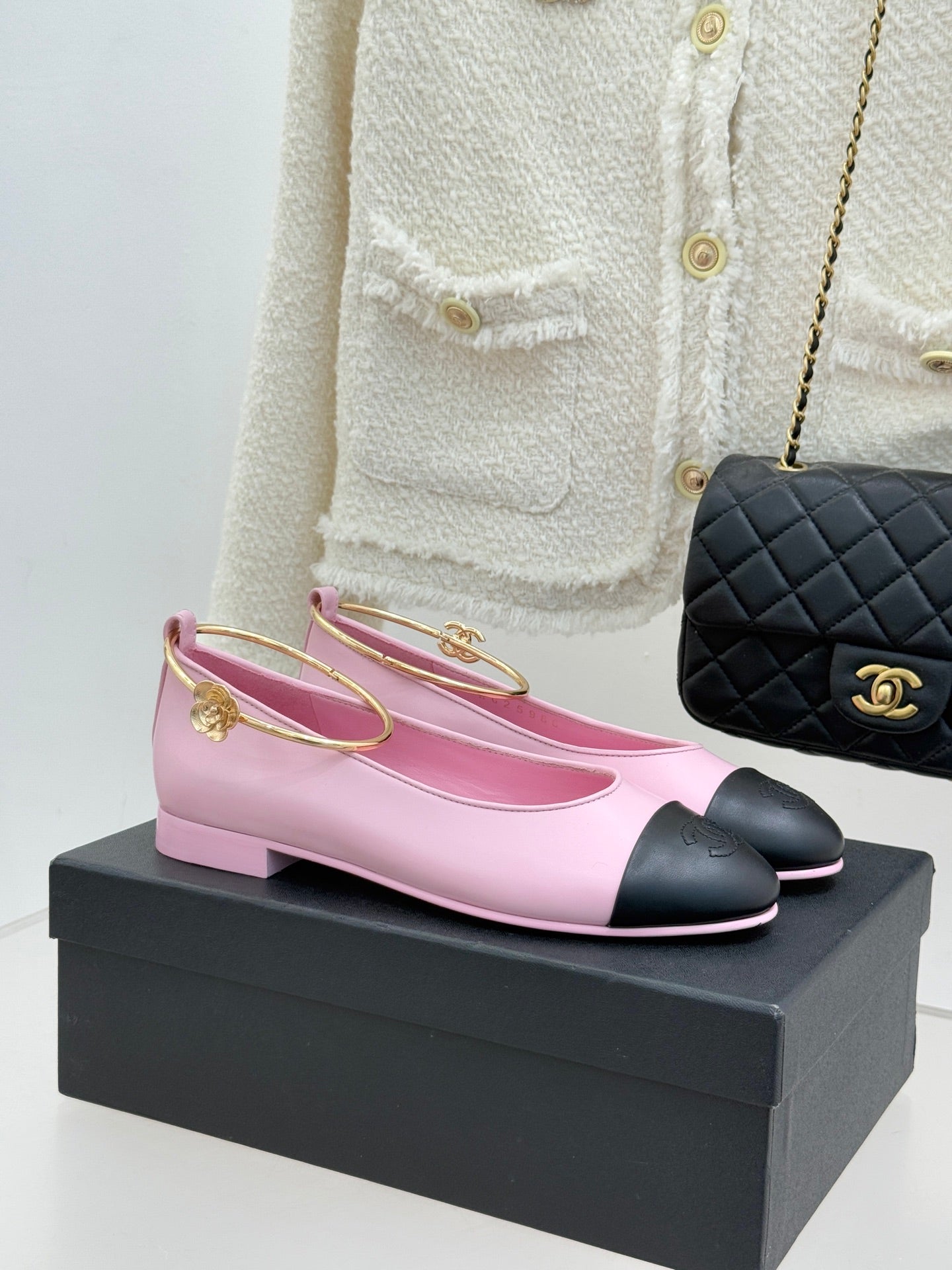 CC 26C Ribbon Double C Camellia Mary Jane Pink Black Lambskin