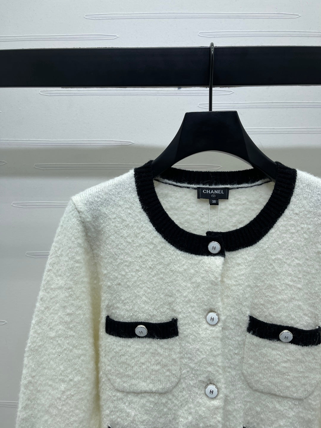 CC 25 Two-Tone Pocket Knit Cardigan White Wool