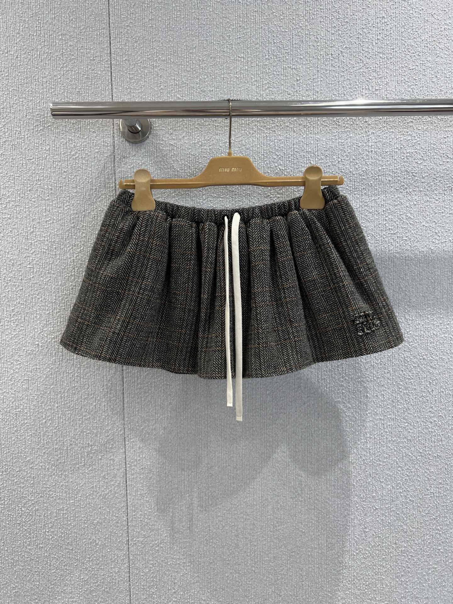 Miumiu 25FW Drawstring Mini A-Line Flared Skirt Brown Viscose