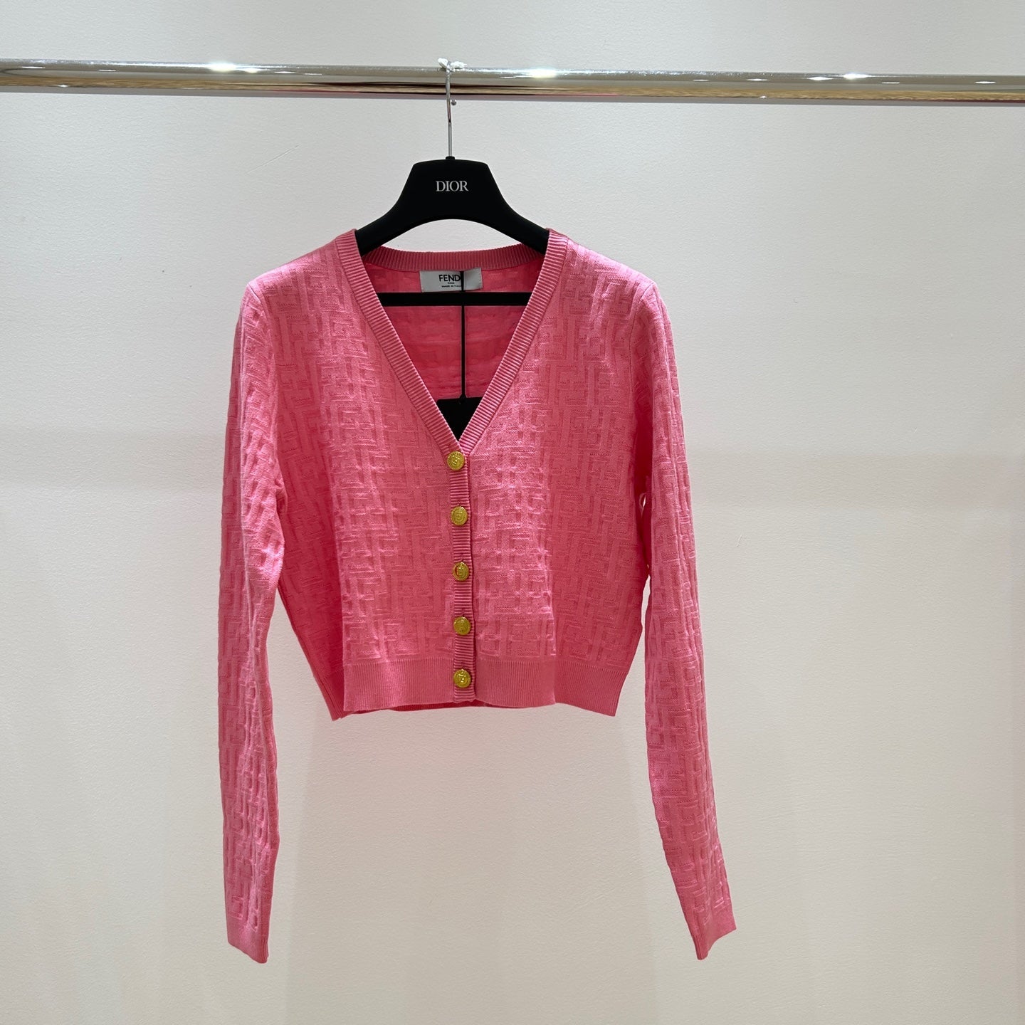 Fendi Letter Jacquard Viscose V-neck Long-Sleeved Cardigan