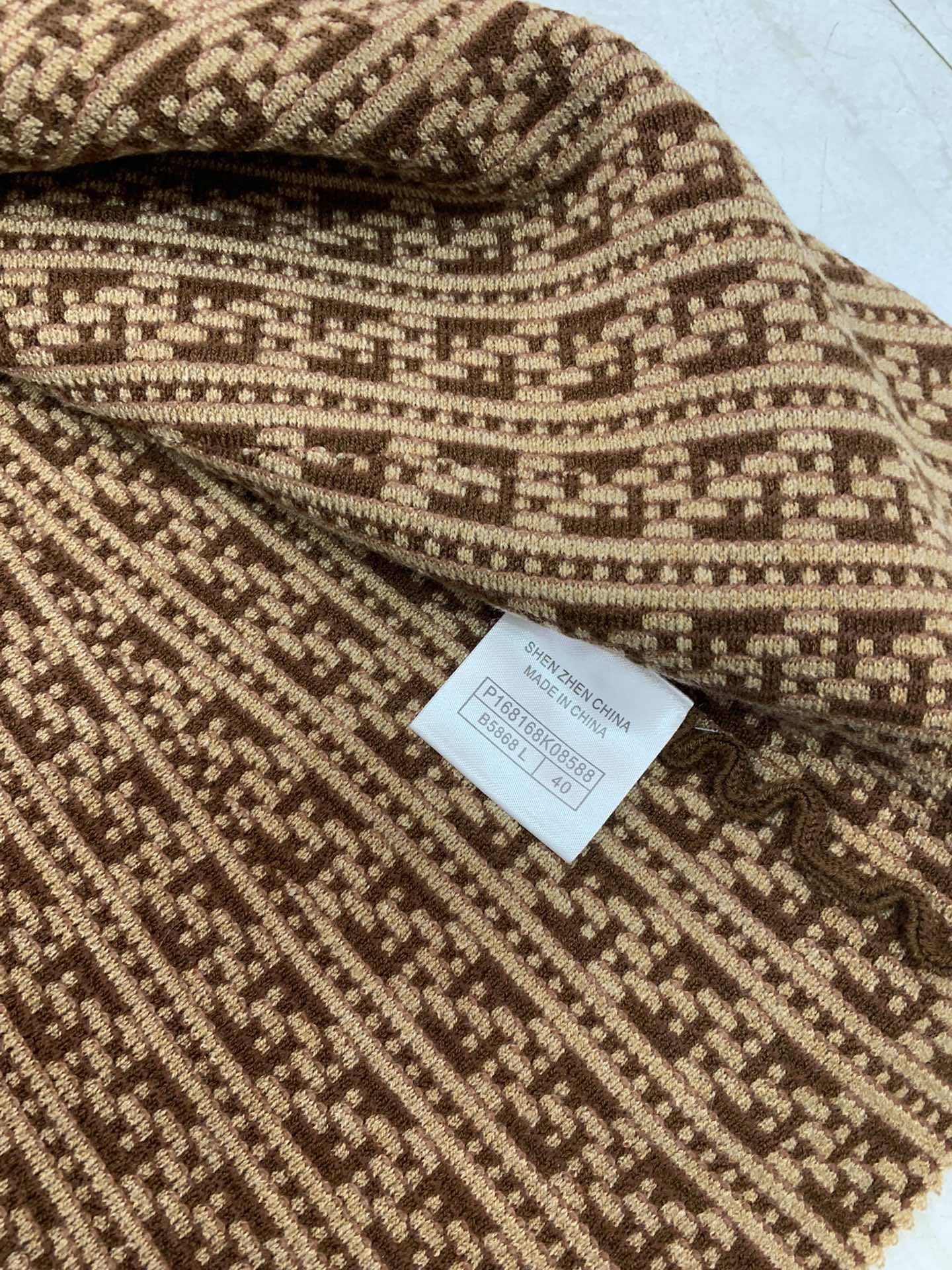 Fendi FF Logo Long Sleeve Jacquard Brown Fabric Wool Dress