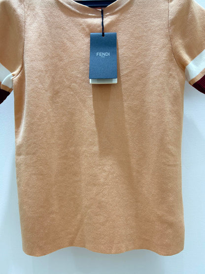 Fendi 25 Round Neck Knit Short-Sleeved Shirt Brown Tencel